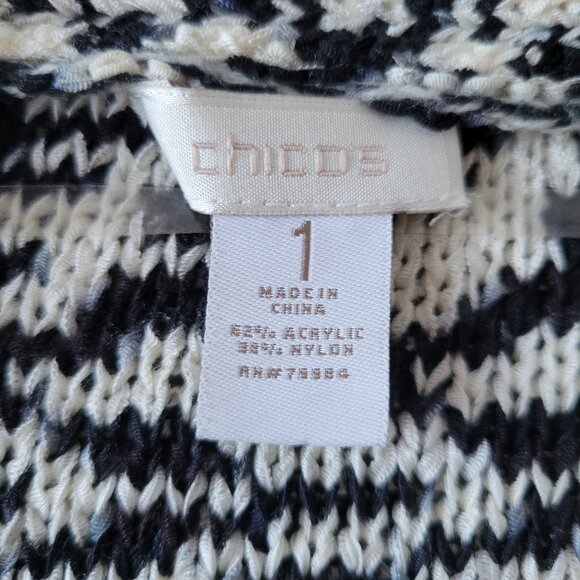 Chico’s Cardigan Textured Knit Sweater w/ Fringe, Black/White, Women’s Plus Sz 1 - Picture 4 of 6